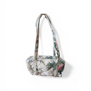 Vintage Quilted Floral Cosmetic/Shoulder Bag in Cream and Pink